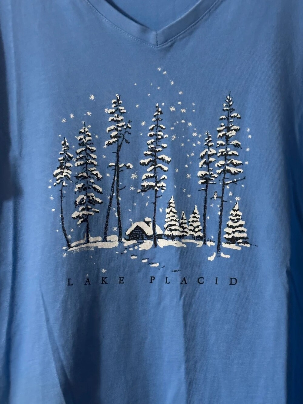 Life is Good Lake Placid Winter Cabin Crusher Tee | Periwinkle Blue Long Sleeve - Picture 3 of 5
